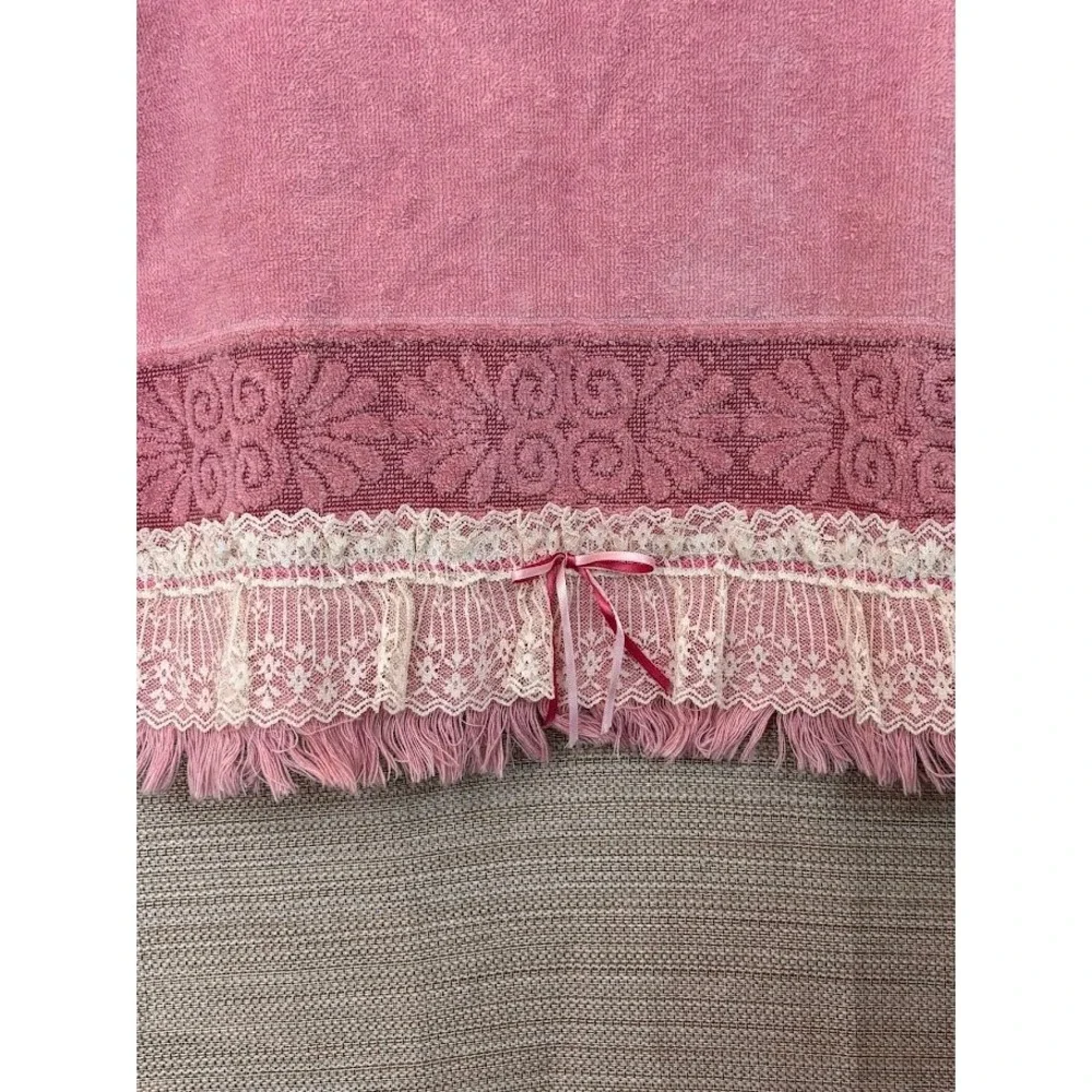 Vintage Cannon Santa Cruz Pink Hand Towel Lace Ribbon Modified Cottagecore USA